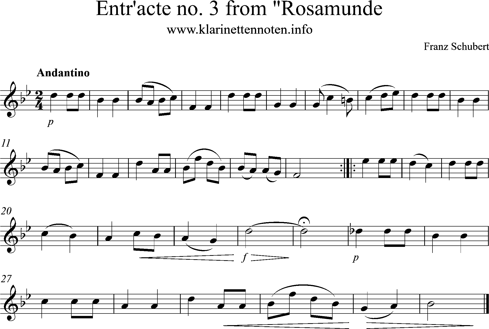 Sheetmusic Solopart, Entracte, Bb-Major